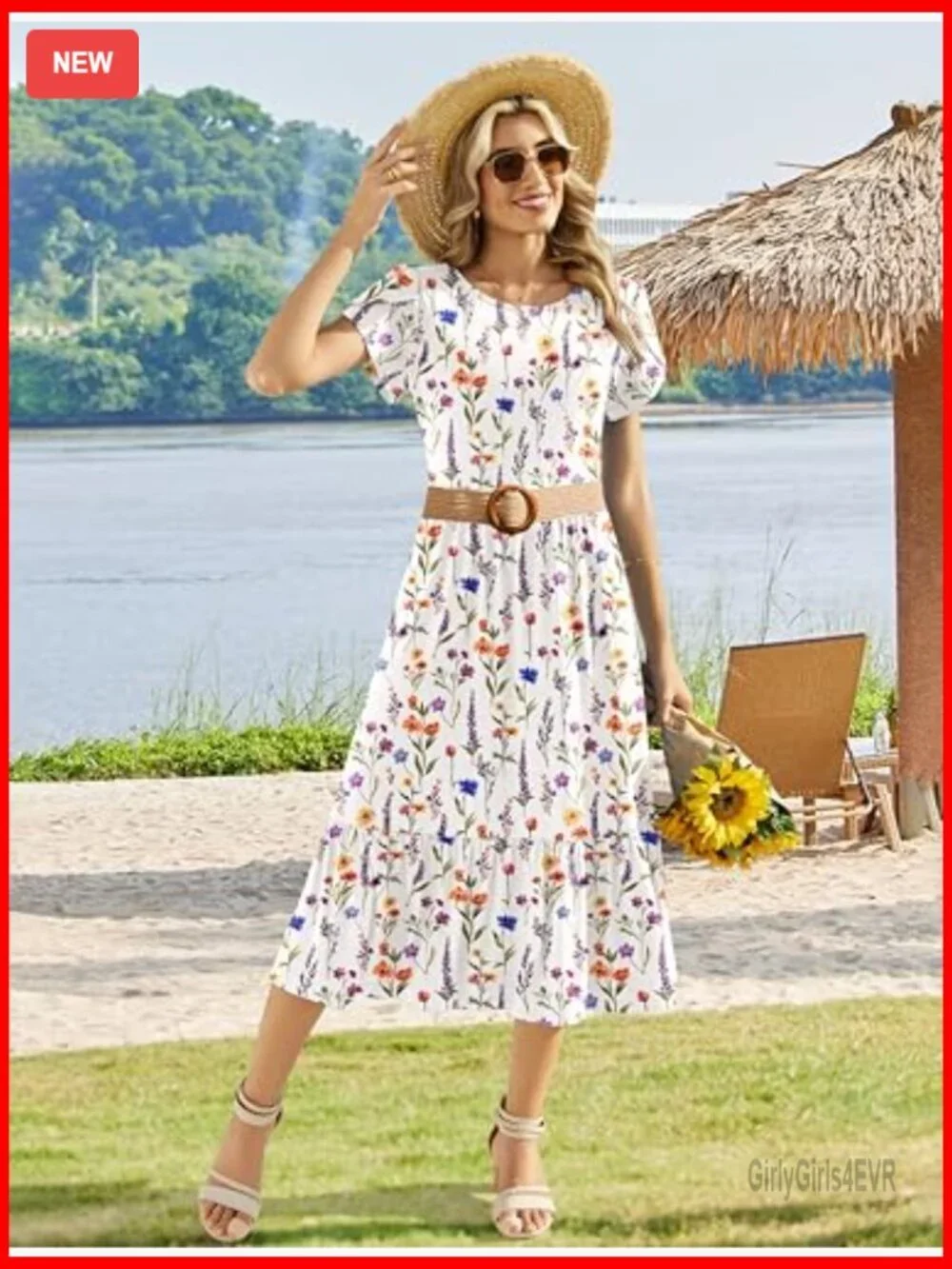 Women's Casual Midi A-Line Short Sleeve T-Shirt Dress with Pockets